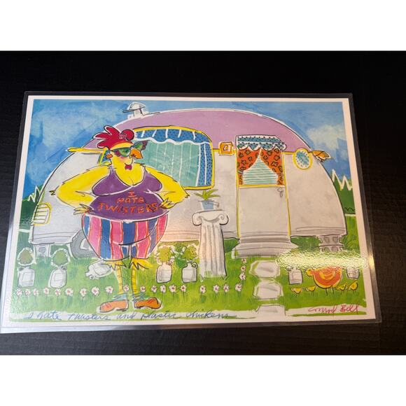 Conrad Bell Chicks at the Trailer Park Placemats Set of 4 Vtg Hen Tiny Home Life - Picture 5 of 10